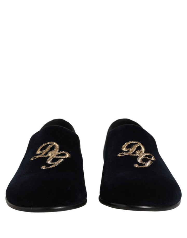 Dolce &amp; Gabbana Black Suede DG Logo Slippers Men Loafers Shoes