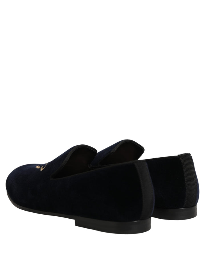 Dolce &amp; Gabbana Black Suede DG Logo Slippers Men Loafers Shoes