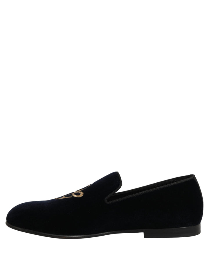 Dolce &amp; Gabbana Black Suede DG Logo Slippers Men Loafers Shoes