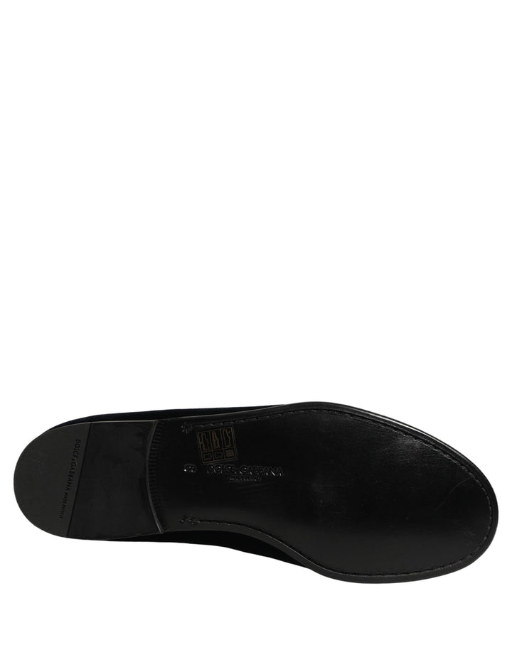 Dolce &amp; Gabbana Black Suede DG Logo Slippers Men Loafers Shoes