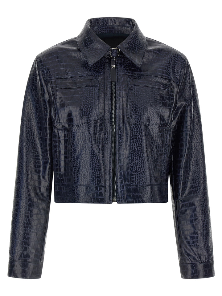 PINKO Blue Viscose Leather Jacket