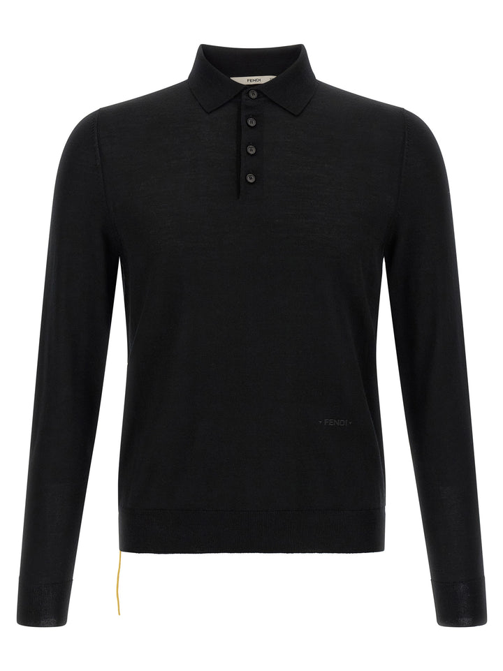 Fendi Black Virgin Wool Polo Shirt