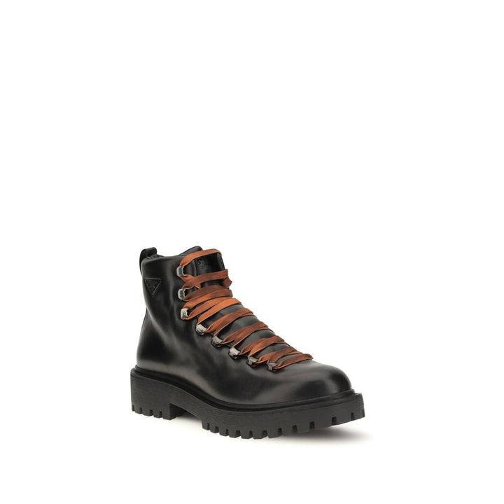 Prada Black Calf Leather Bos Taurus Lace-Up Boots