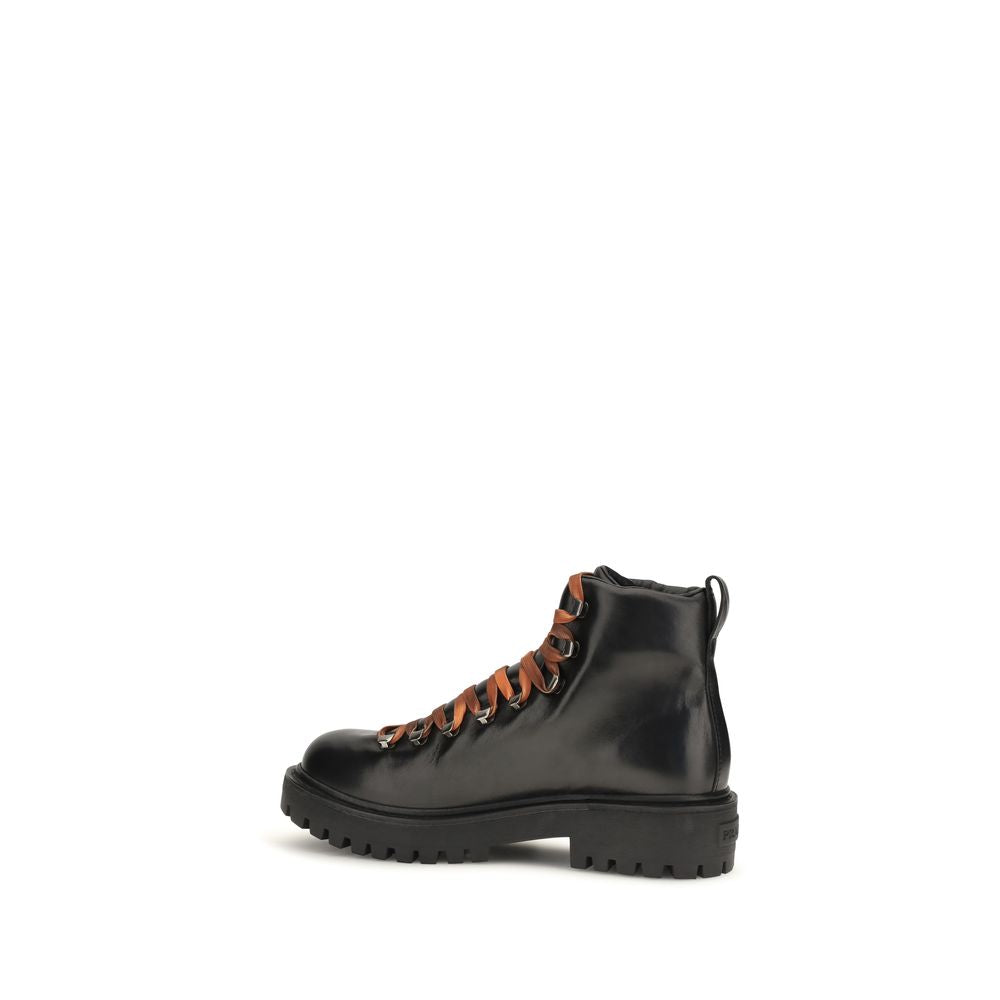 Prada Black Calf Leather Bos Taurus Lace-Up Boots