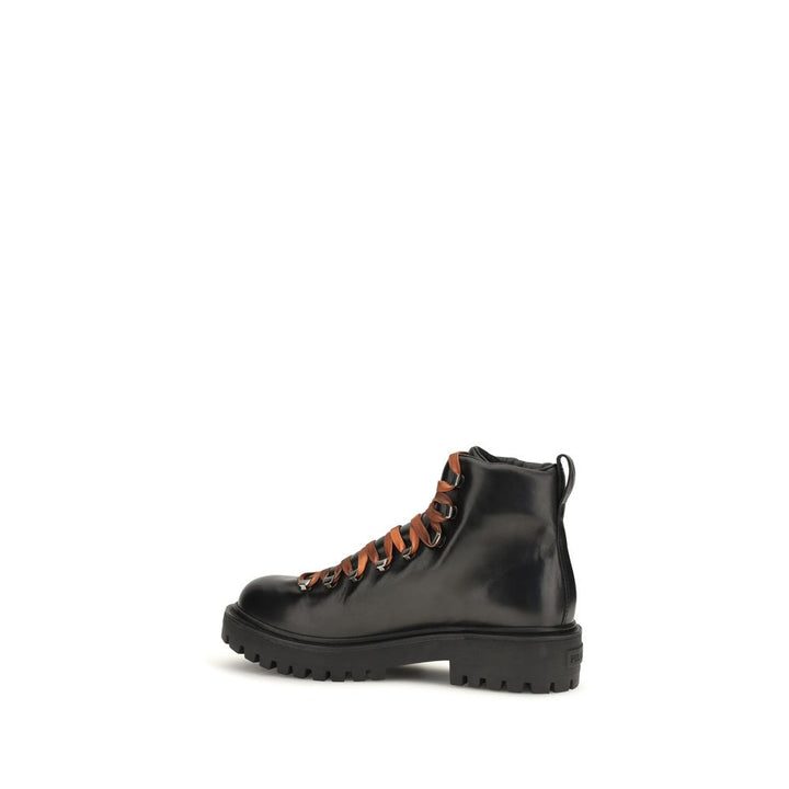 Prada Black Calf Leather Bos Taurus Lace-Up Boots