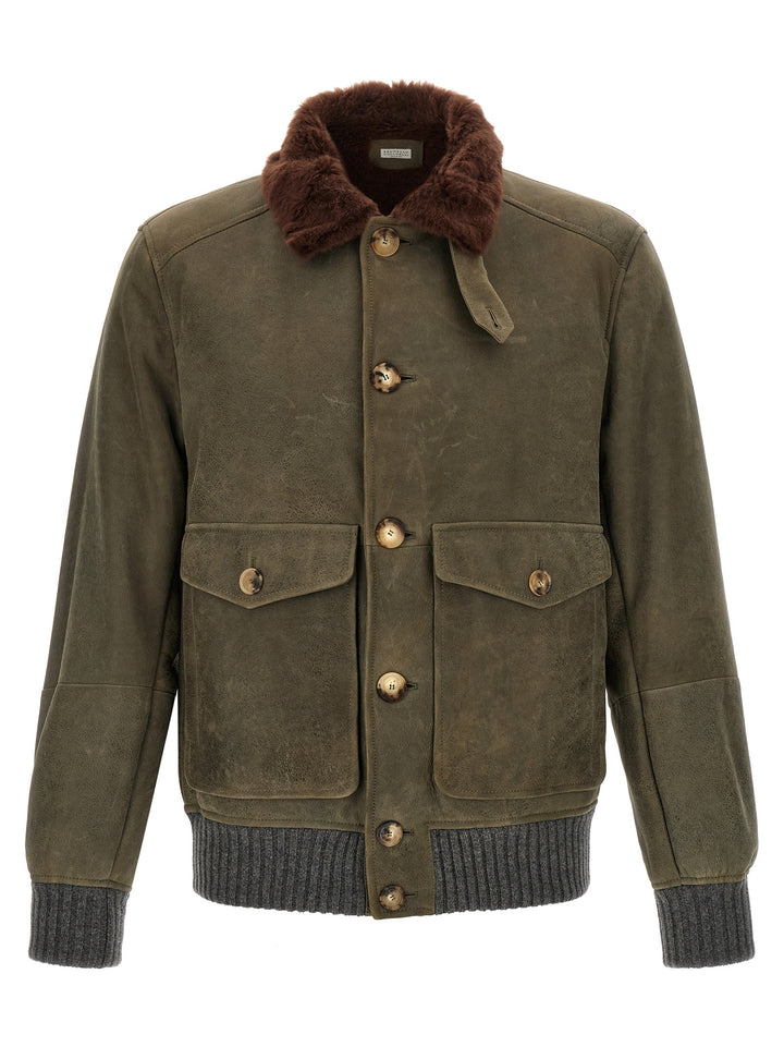 Brunello Cucinelli Bicolor Lamb Leather Leather Jacket