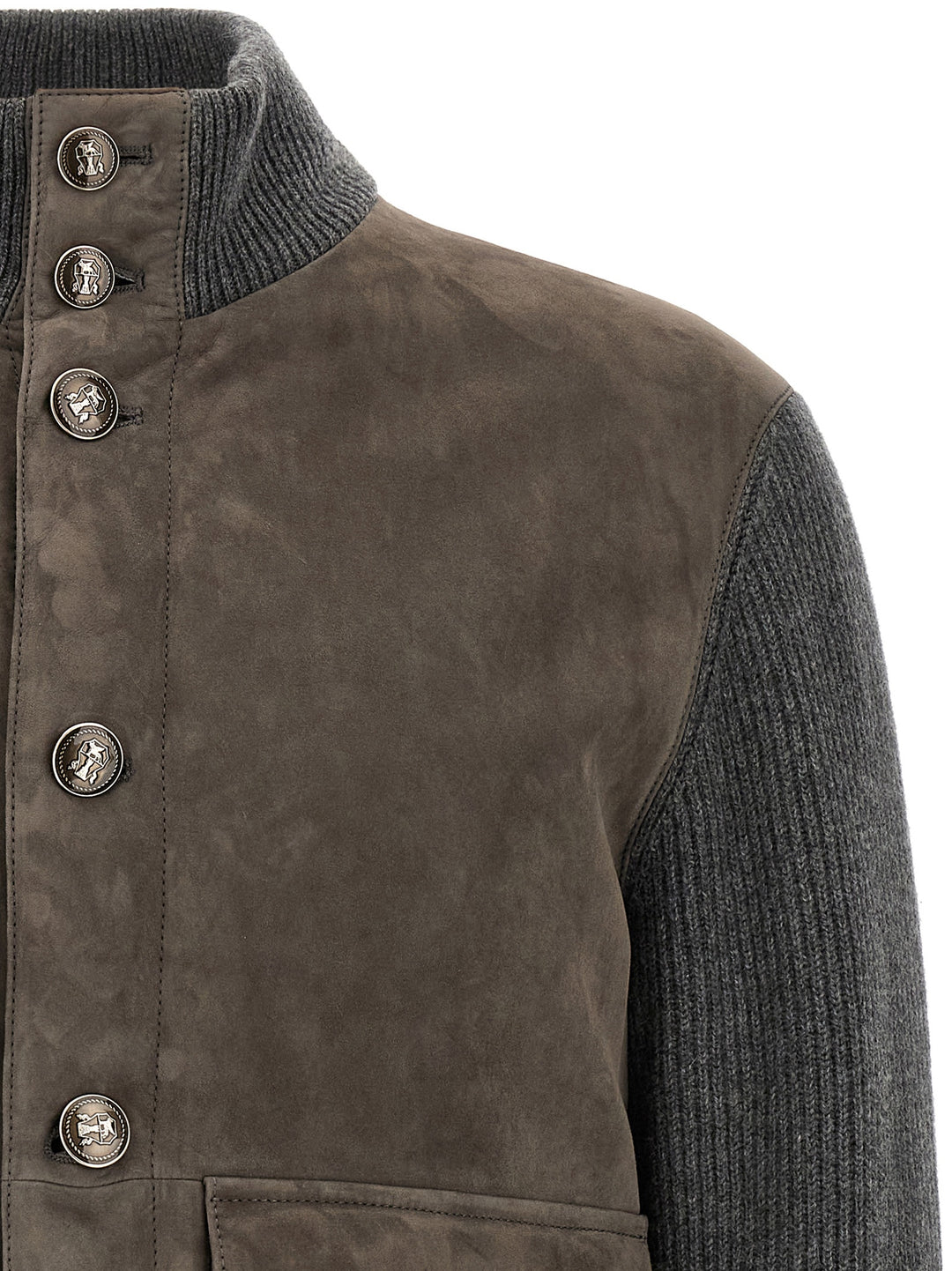 Brunello Cucinelli Gray Lamb Leather Leather Jacket