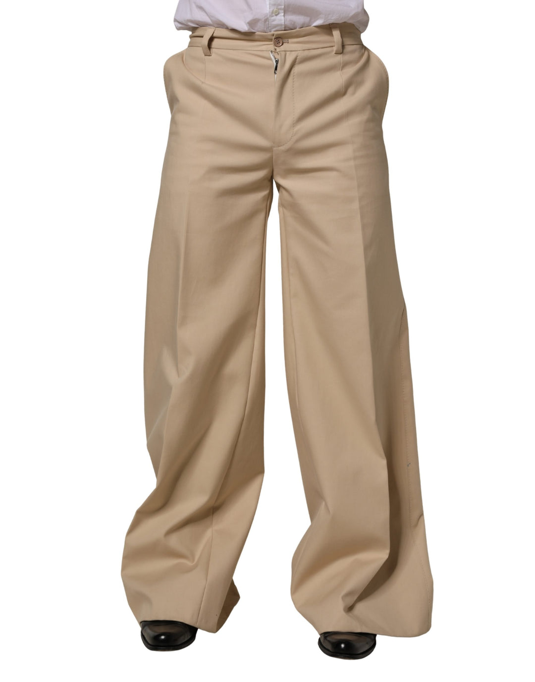 Dolce &amp; Gabbana Beige Cotton Straight Men Formal Dress Pants