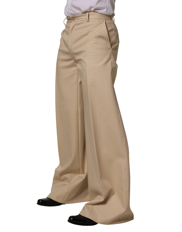 Dolce &amp; Gabbana Beige Cotton Straight Men Formal Dress Pants