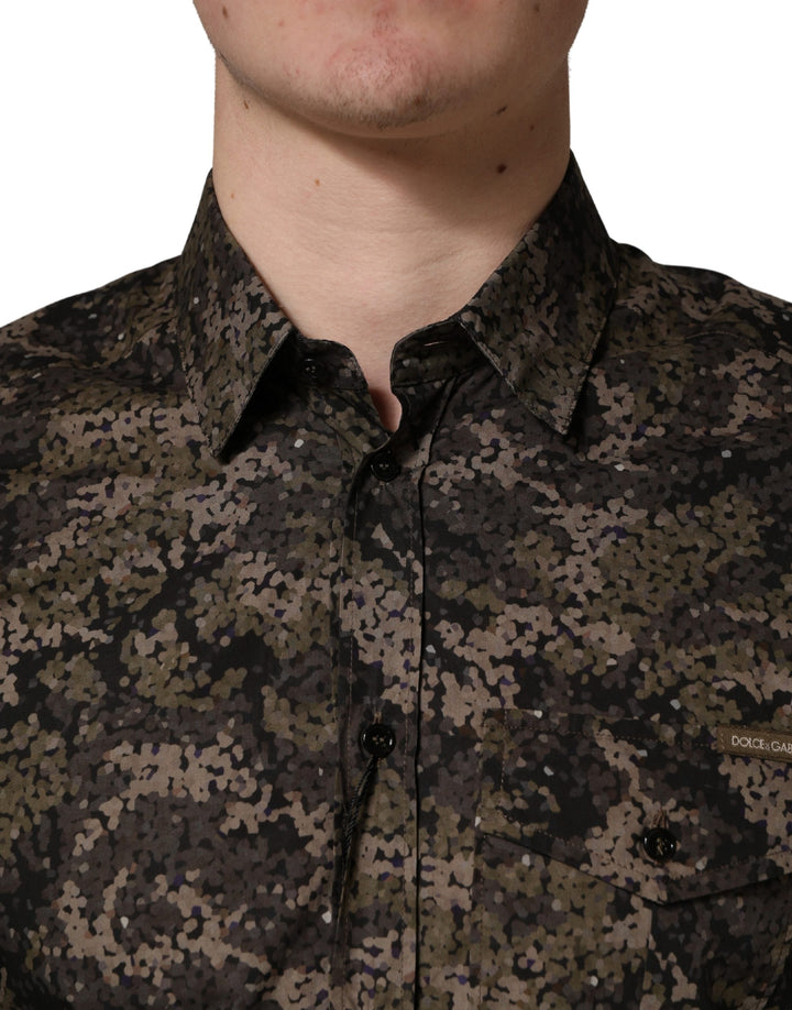 Dolce &amp; Gabbana Brown Camouflage Long Sleeve Men Dress Shirt