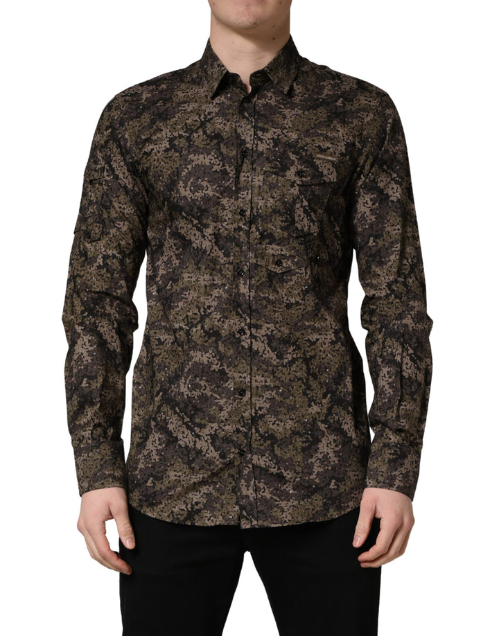 Dolce &amp; Gabbana Brown Camouflage Long Sleeve Men Dress Shirt