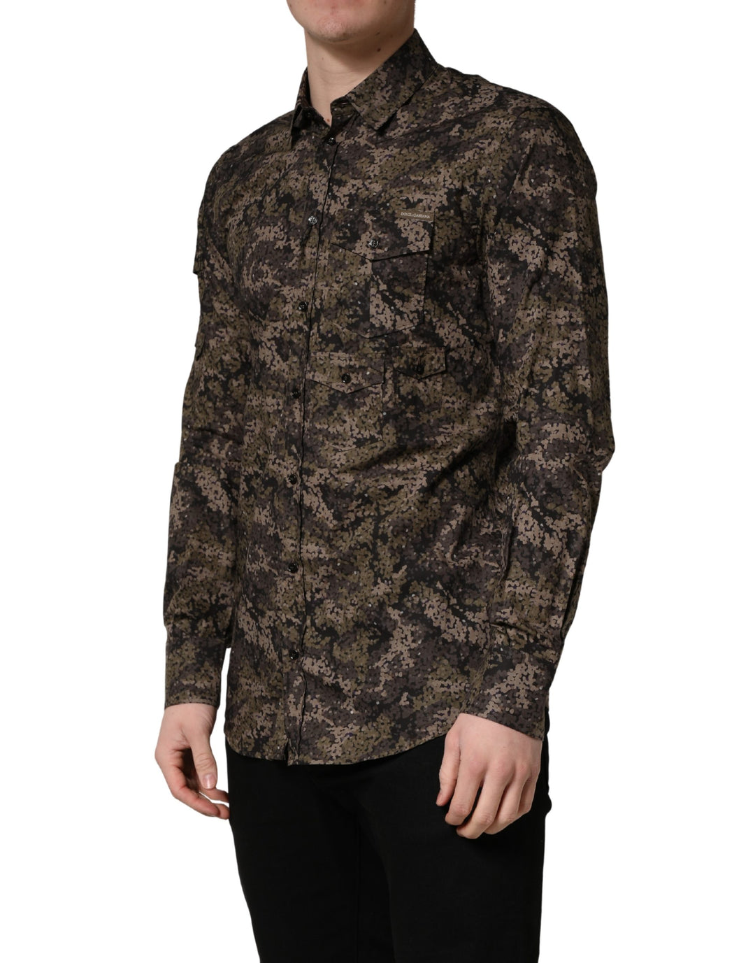 Dolce &amp; Gabbana Brown Camouflage Long Sleeve Men Dress Shirt