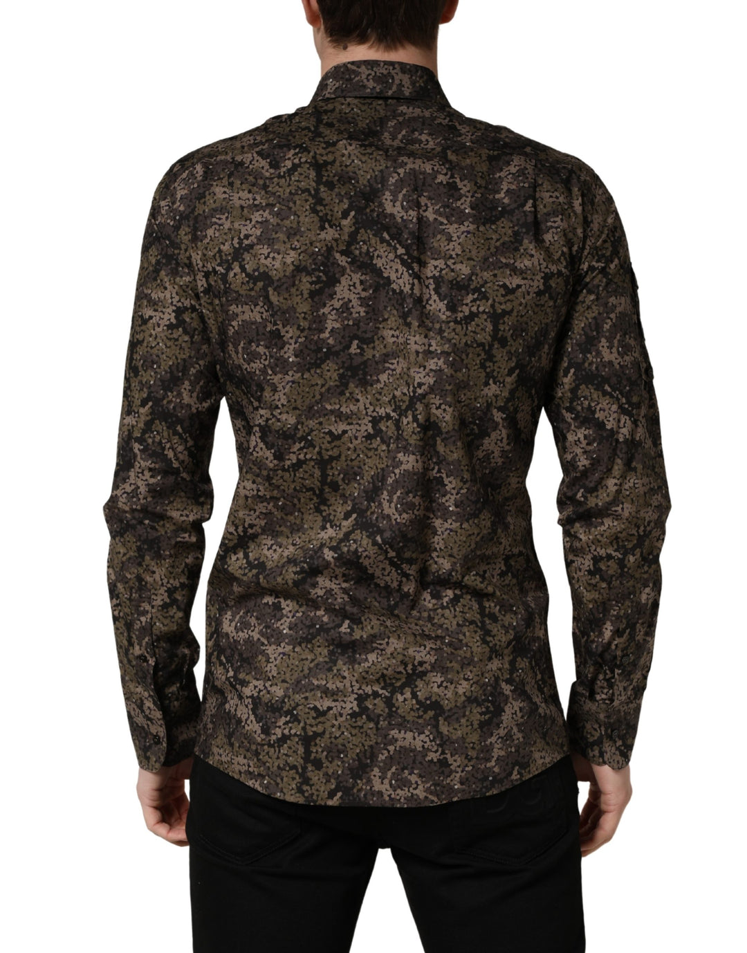 Dolce &amp; Gabbana Brown Camouflage Long Sleeve Men Dress Shirt