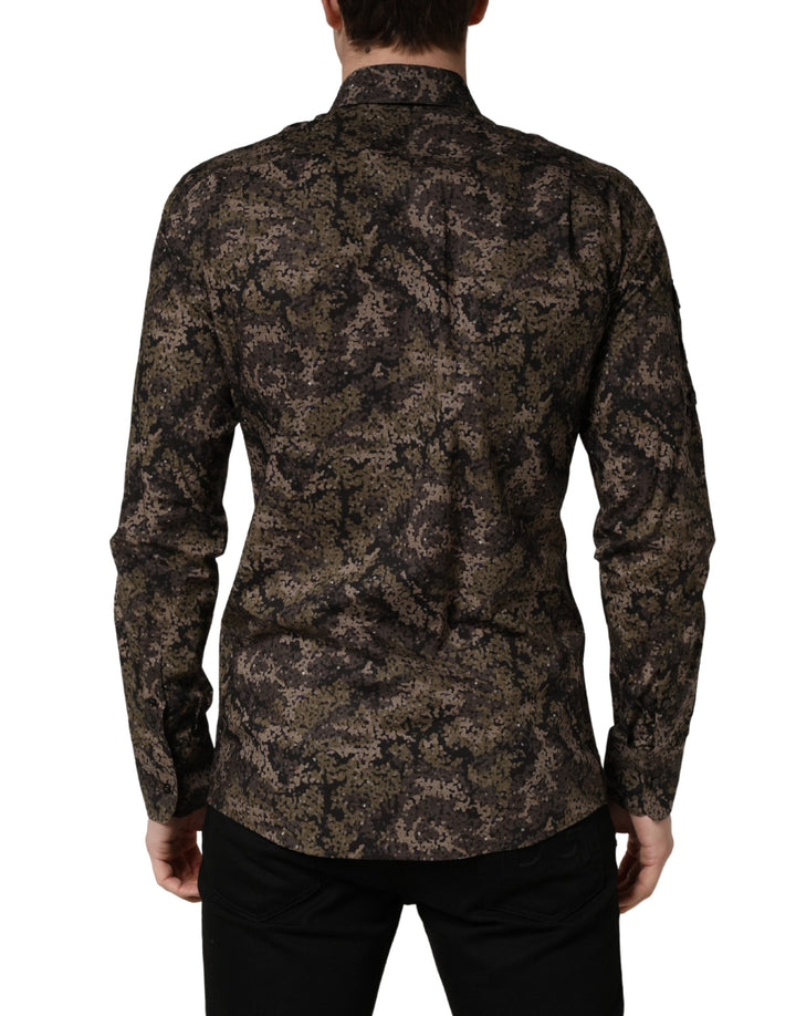 Dolce &amp; Gabbana Brown Camouflage Long Sleeve Men Dress Shirt