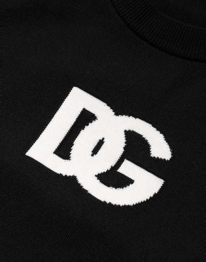 Dolce &amp; Gabbana Black Wool DG Logo Men Crew Neck Sweater