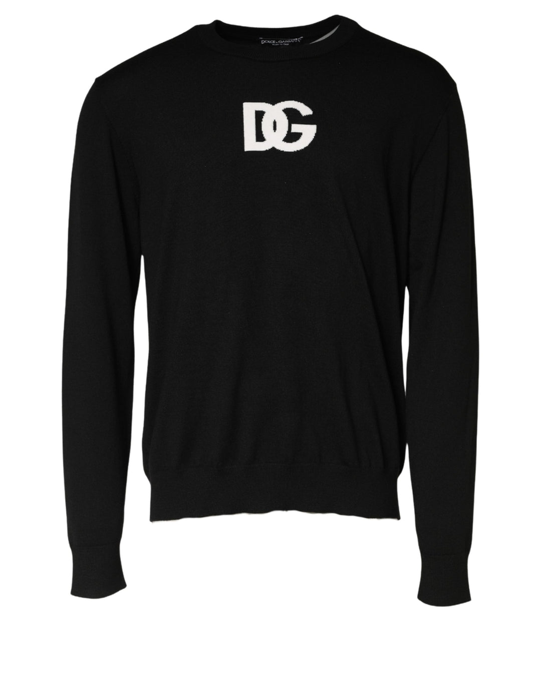 Dolce &amp; Gabbana Black Wool DG Logo Men Crew Neck Sweater