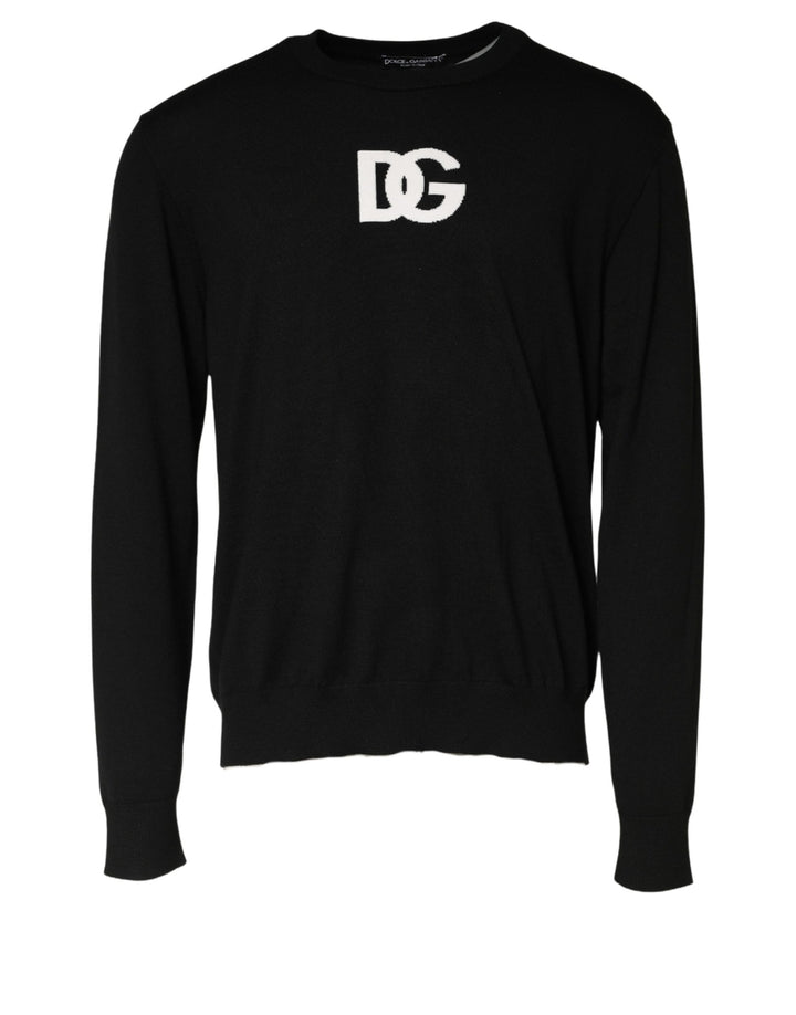 Dolce &amp; Gabbana Black Wool DG Logo Men Crew Neck Sweater