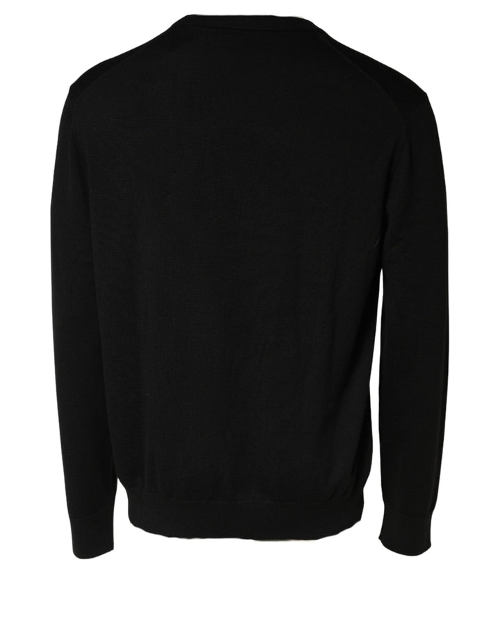 Dolce &amp; Gabbana Black Wool DG Logo Men Crew Neck Sweater