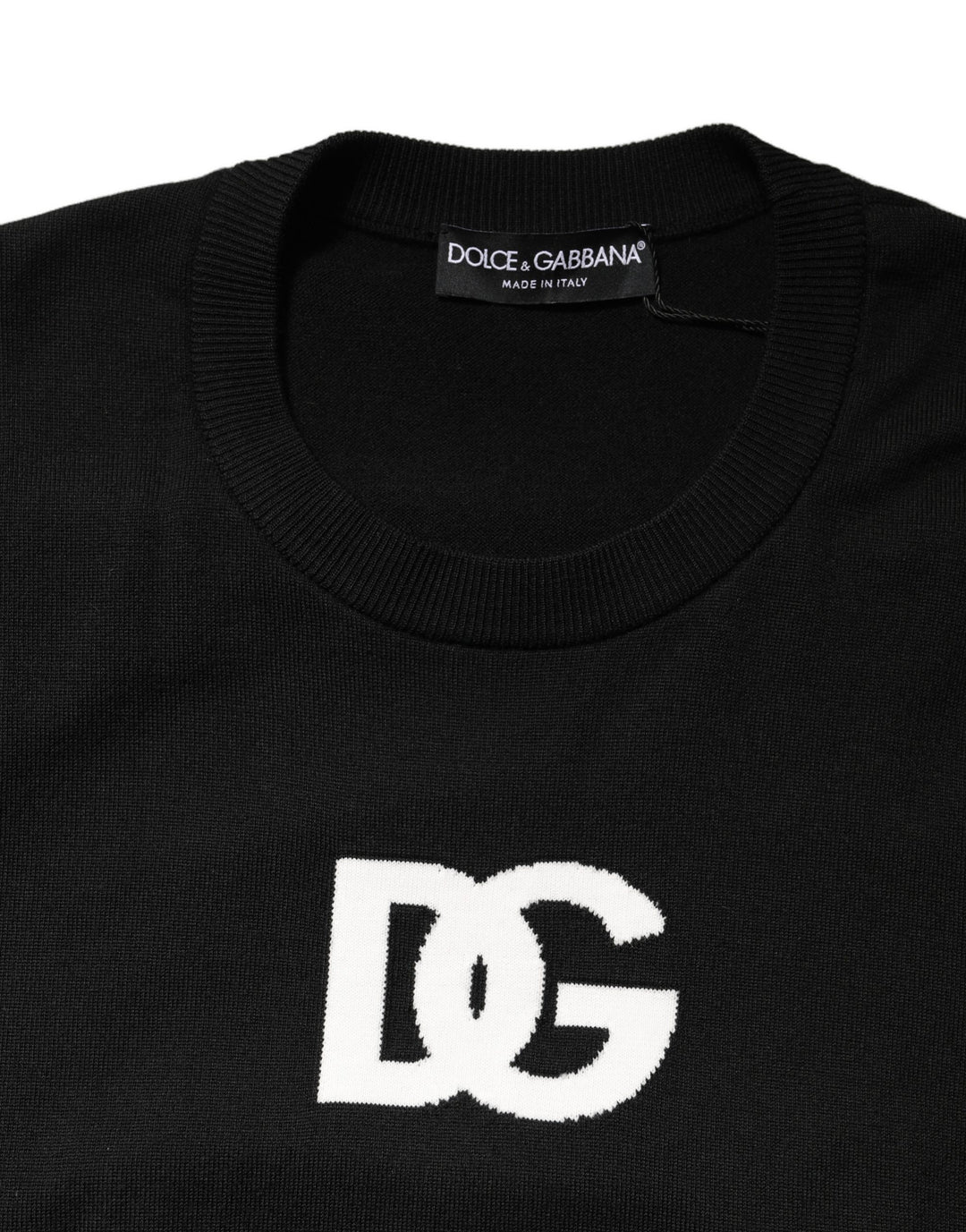 Dolce &amp; Gabbana Black Wool DG Logo Men Crew Neck Sweater
