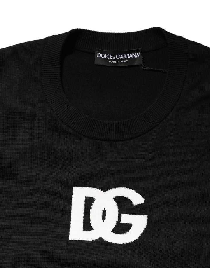 Dolce &amp; Gabbana Black Wool DG Logo Men Crew Neck Sweater