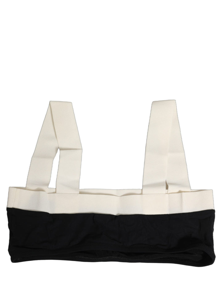 Dolce &amp; Gabbana Black White Cotton Stretch Bikini Top Swimwear