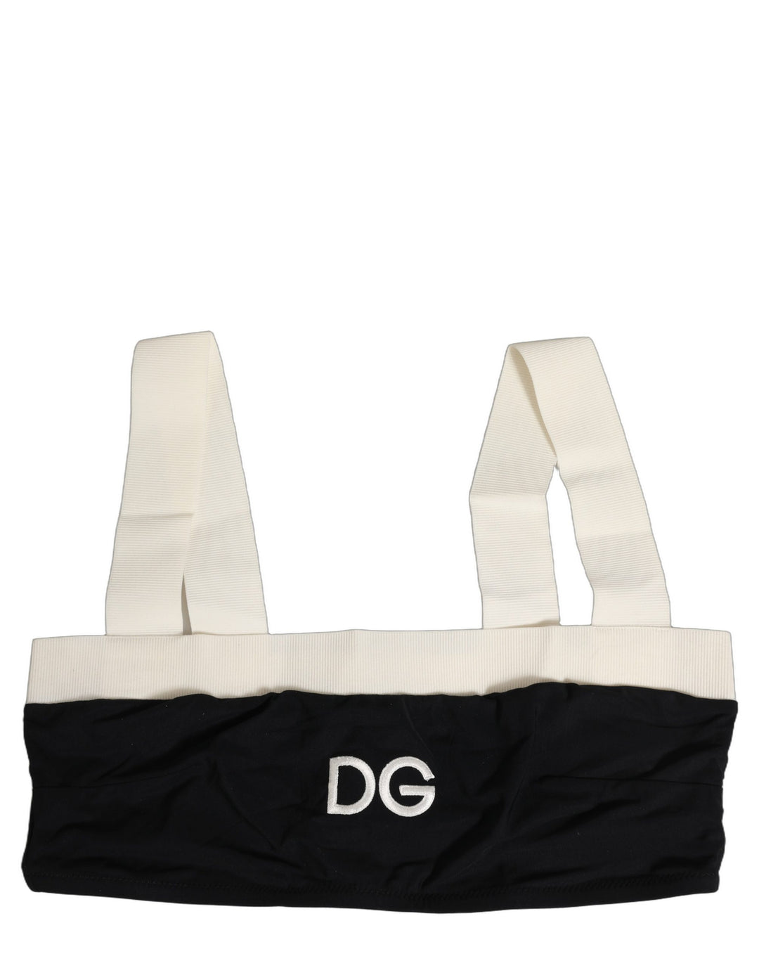 Dolce &amp; Gabbana Black White Cotton Stretch Bikini Top Swimwear