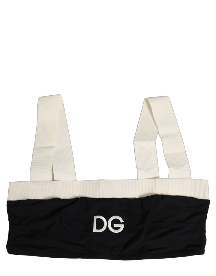 Dolce &amp; Gabbana Black White Cotton Stretch Bikini Top Swimwear