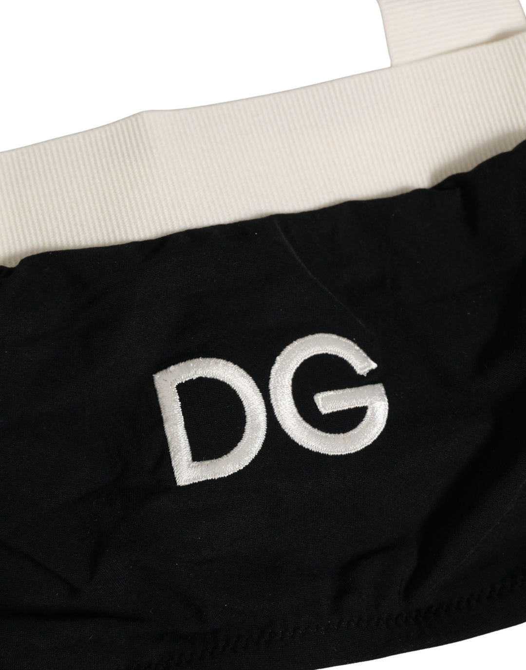 Dolce &amp; Gabbana Black White Cotton Stretch Bikini Top Swimwear