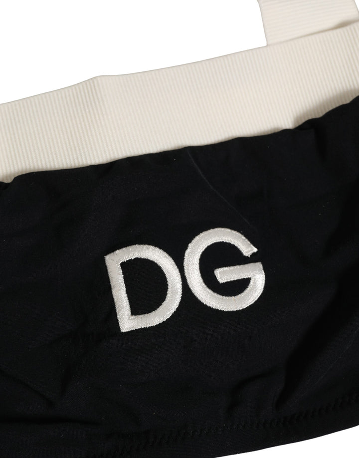 Dolce &amp; Gabbana Black White Cotton Stretch Bikini Top Swimwear