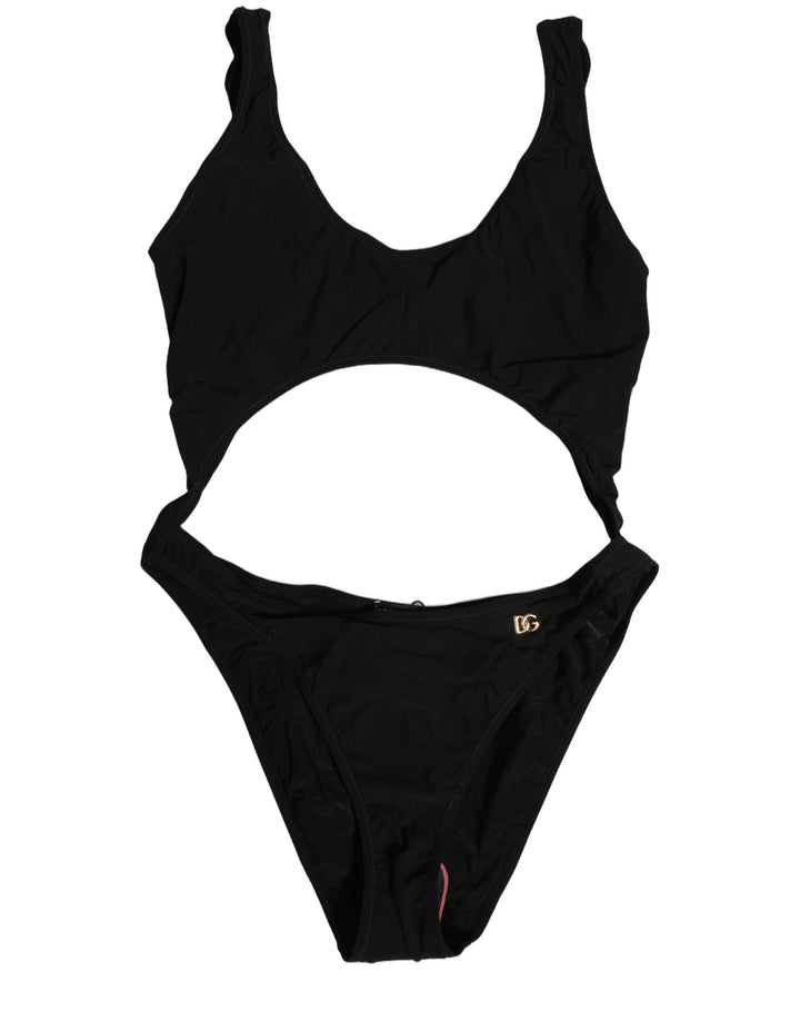 Dolce &amp; Gabbana Black Cutout Logo One Piece Swimsuit Swimwear