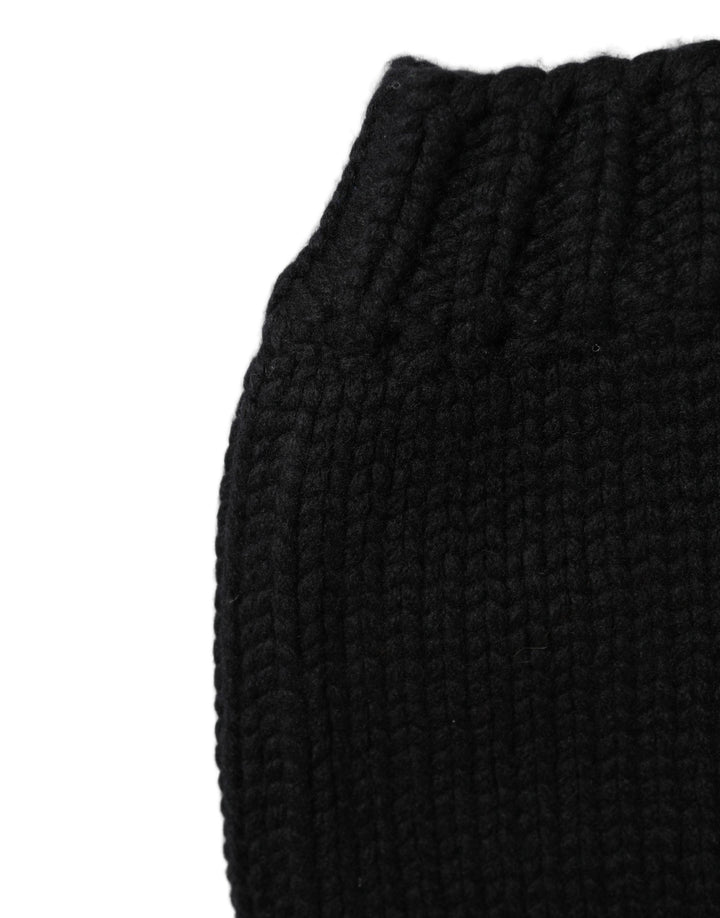 Dolce &amp; Gabbana Black Cashmere Knitted Ribbed Cuff Beanie Hat
