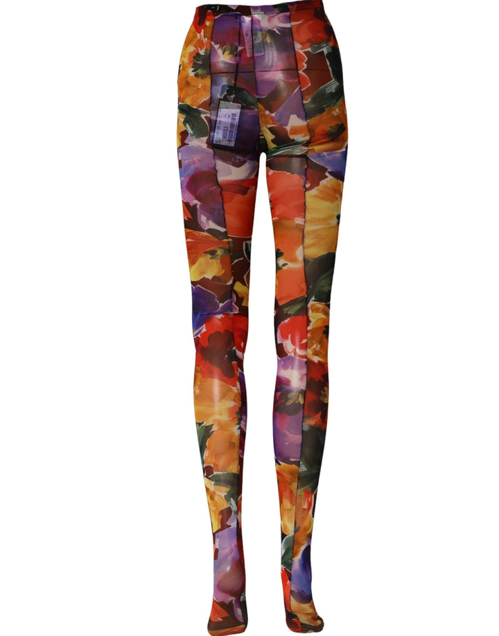 Dolce &amp; Gabbana Multicolor Floral Nylon Tights Stockings Socks