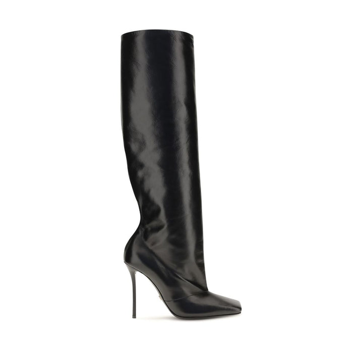 Dolce &amp; Gabbana Black Calf Leather Bos Taurus High Heel Boots