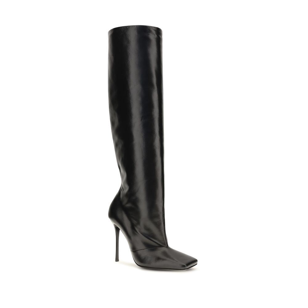 Dolce &amp; Gabbana Black Calf Leather Bos Taurus High Heel Boots