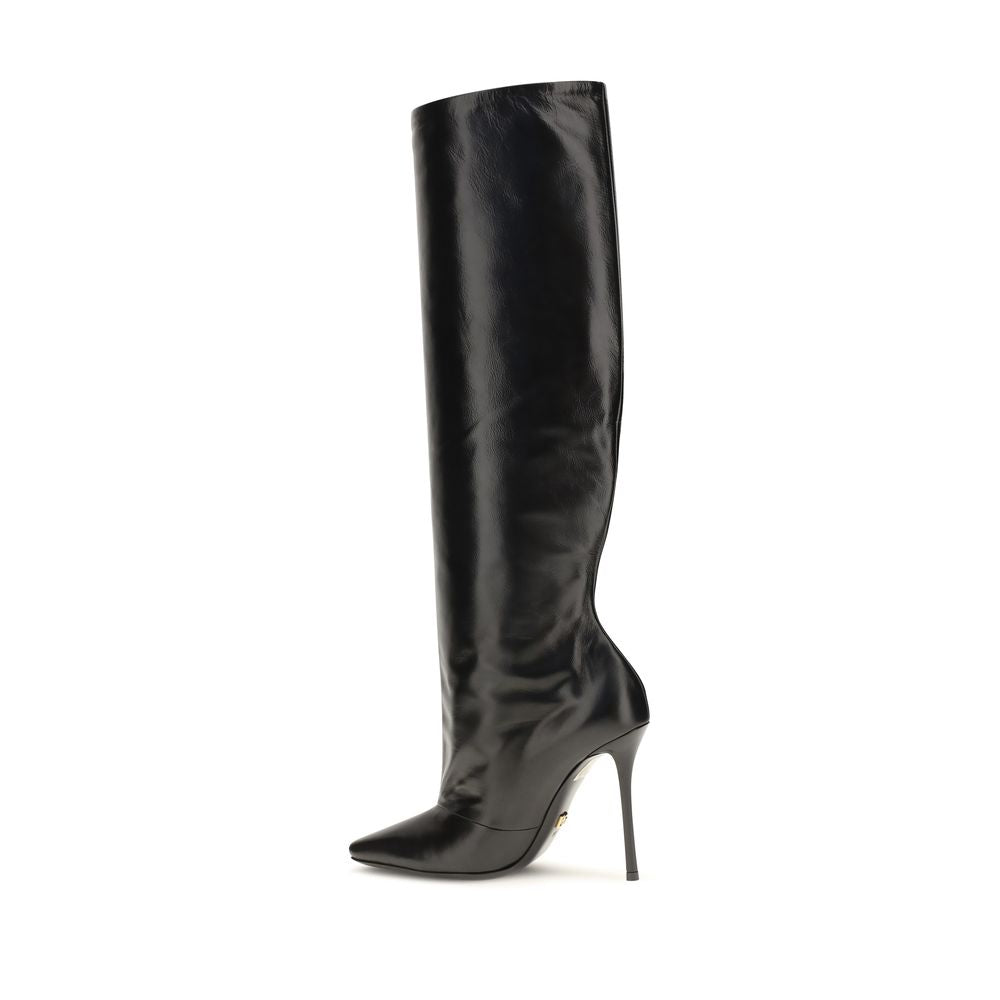 Dolce &amp; Gabbana Black Calf Leather Bos Taurus High Heel Boots