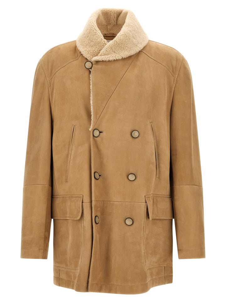 Brunello Cucinelli Beige Lamb Leather Leather Jacket