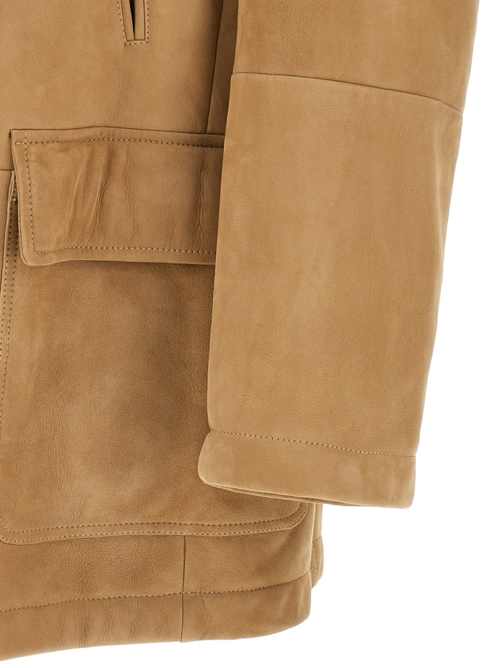 Brunello Cucinelli Beige Lamb Leather Leather Jacket