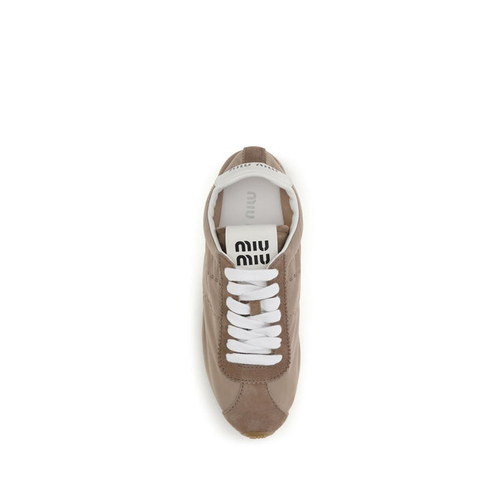 Miu Miu Beige Calf Leather Bos Taurus Low Top Sneakers