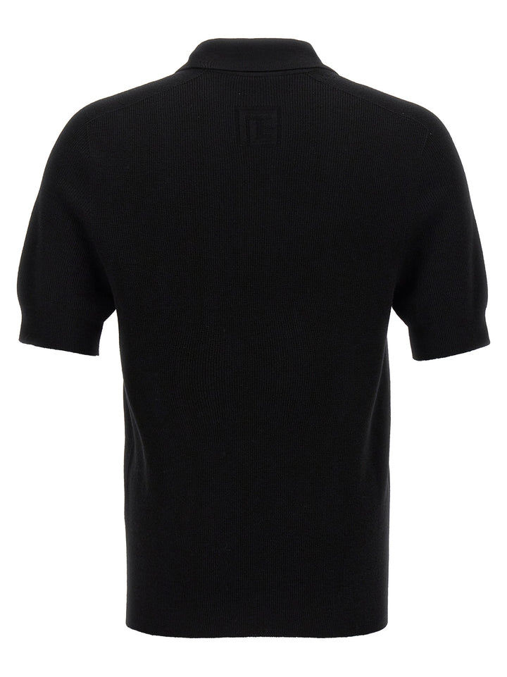 Balmain Black Merino Wool Polo Shirt