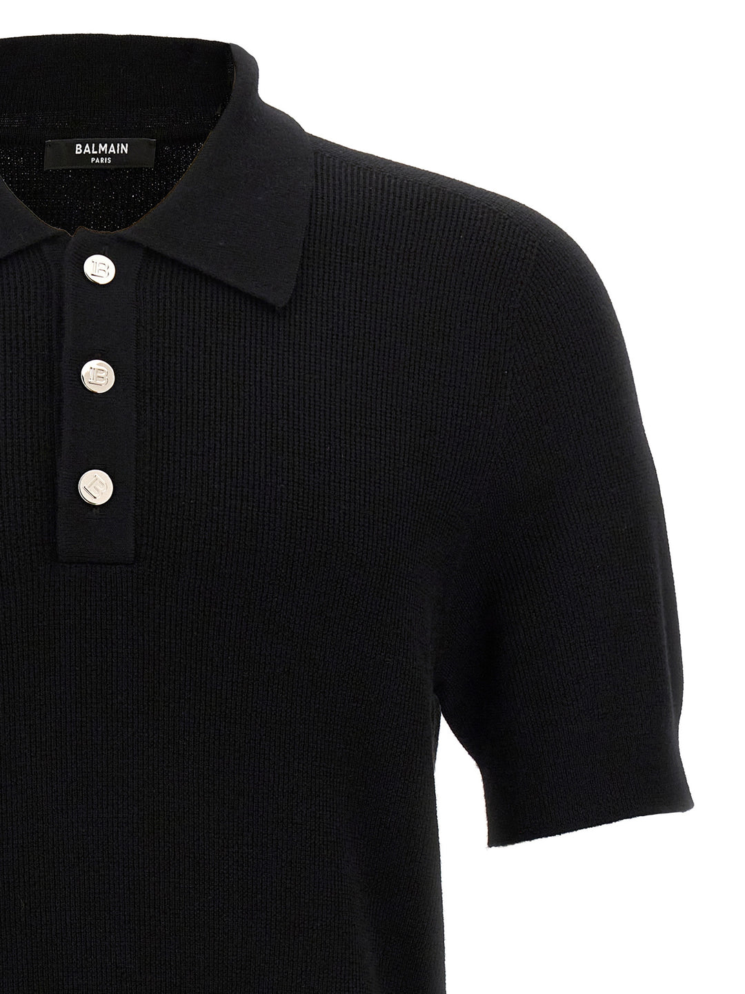 Balmain Black Merino Wool Polo Shirt