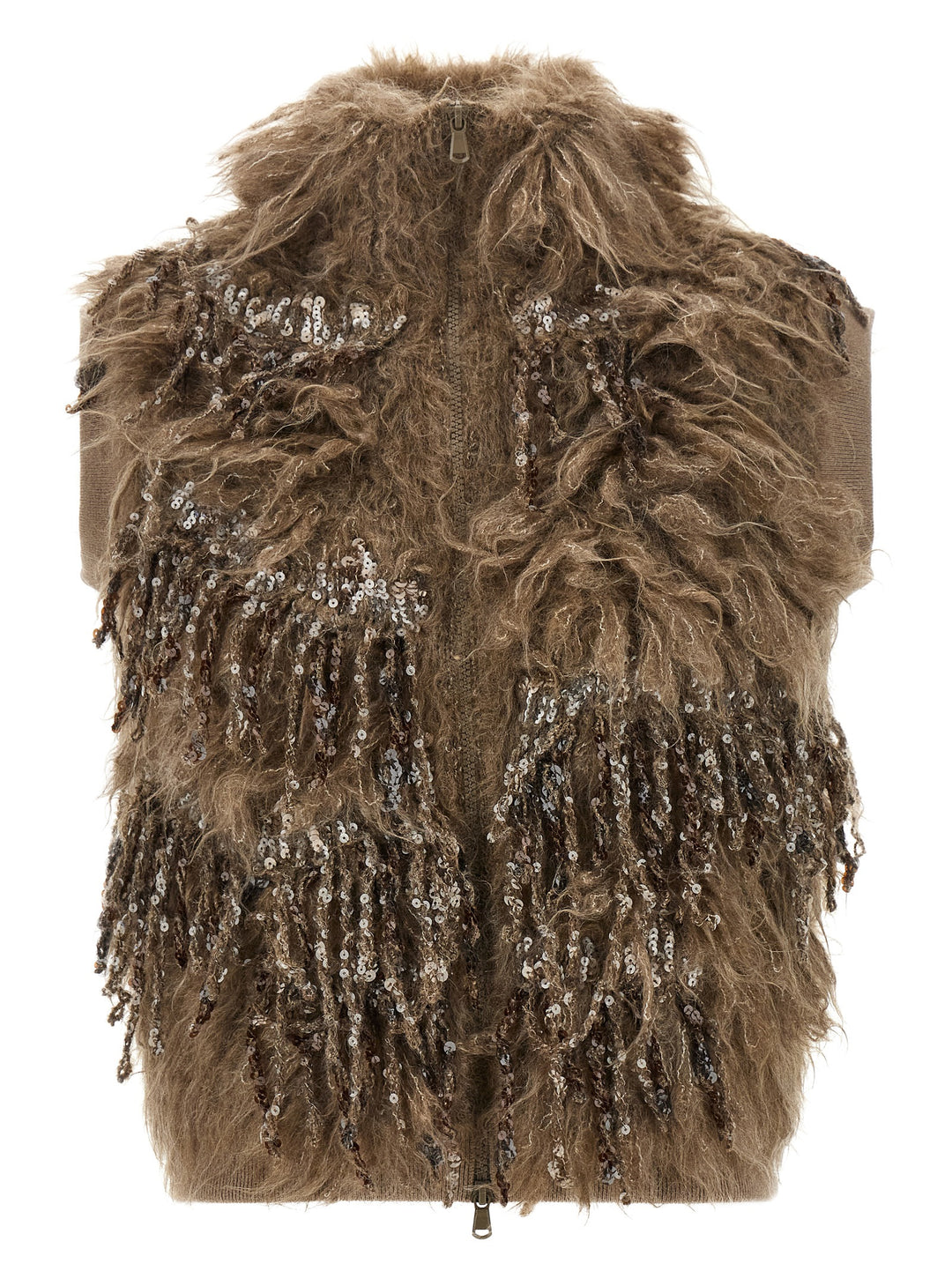 Brunello Cucinelli Brown Wool Sleeveless Jacket