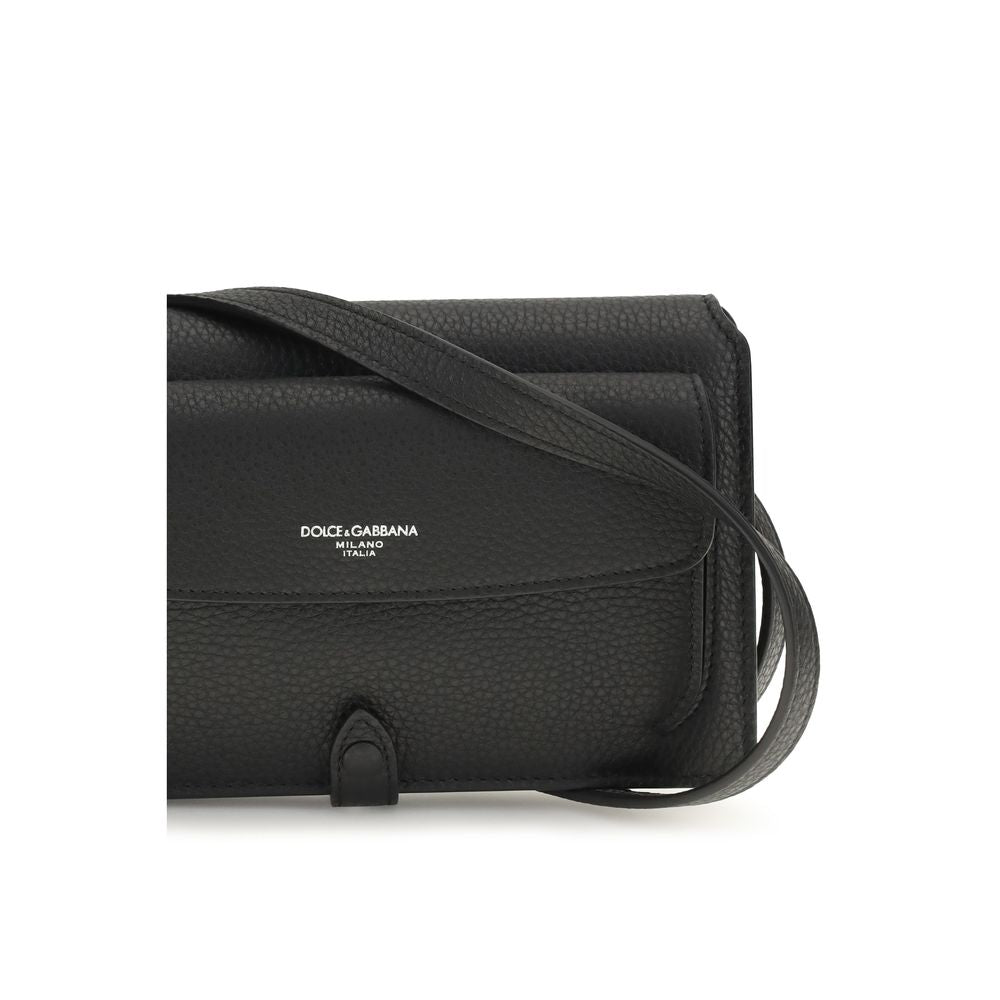 Dolce &amp; Gabbana Black Calf Leather Bos Taurus Shoulder Bag