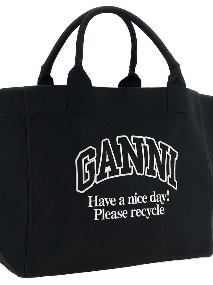 Ganni Black Recycled Cotton Tote Bag