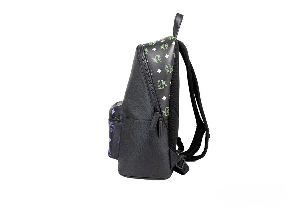 MCM Color Splash Visetos Black Green Purple Medium Mixed Leather Backpack Bookbag