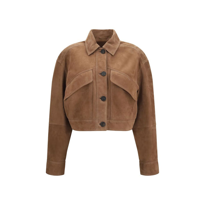 Brunello Cucinelli Brown Calf Leather Bos Taurus Denim Jacket