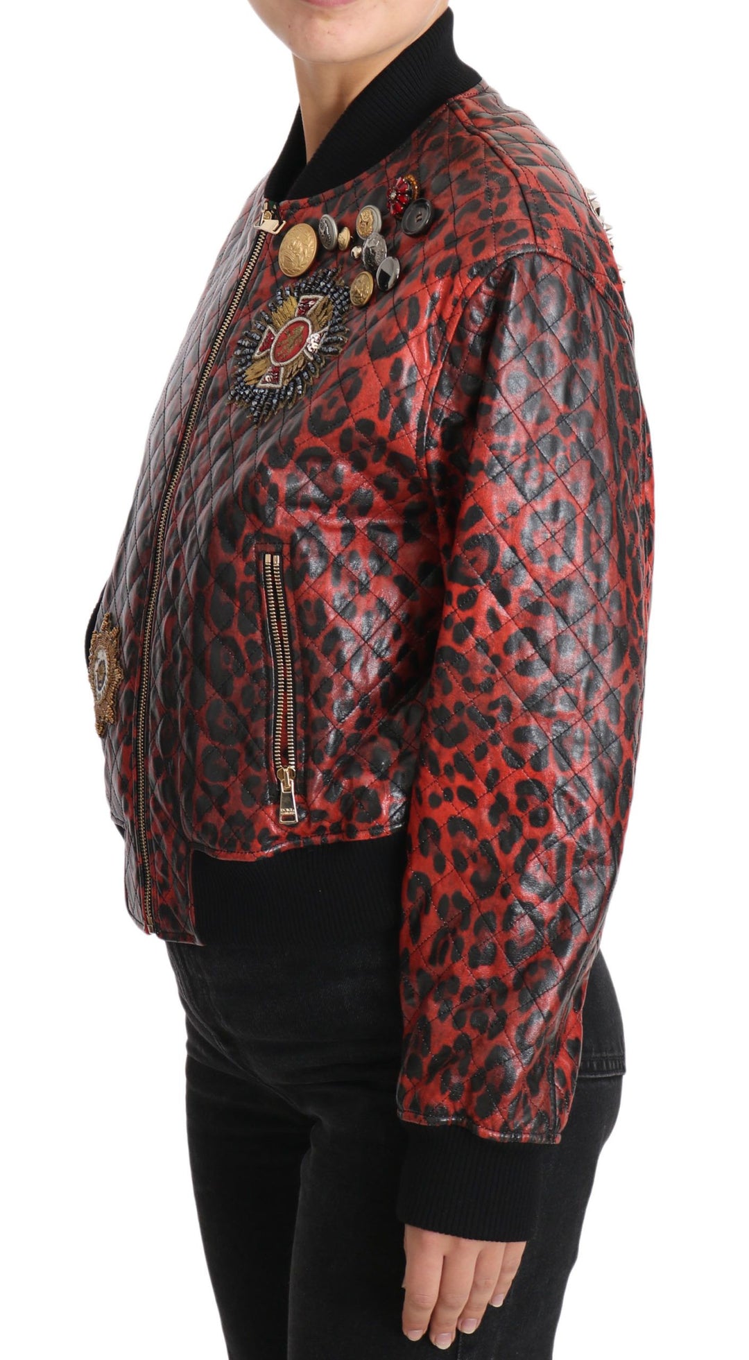 Bomber de leopardo rojo de Dolce Gabbana desatada