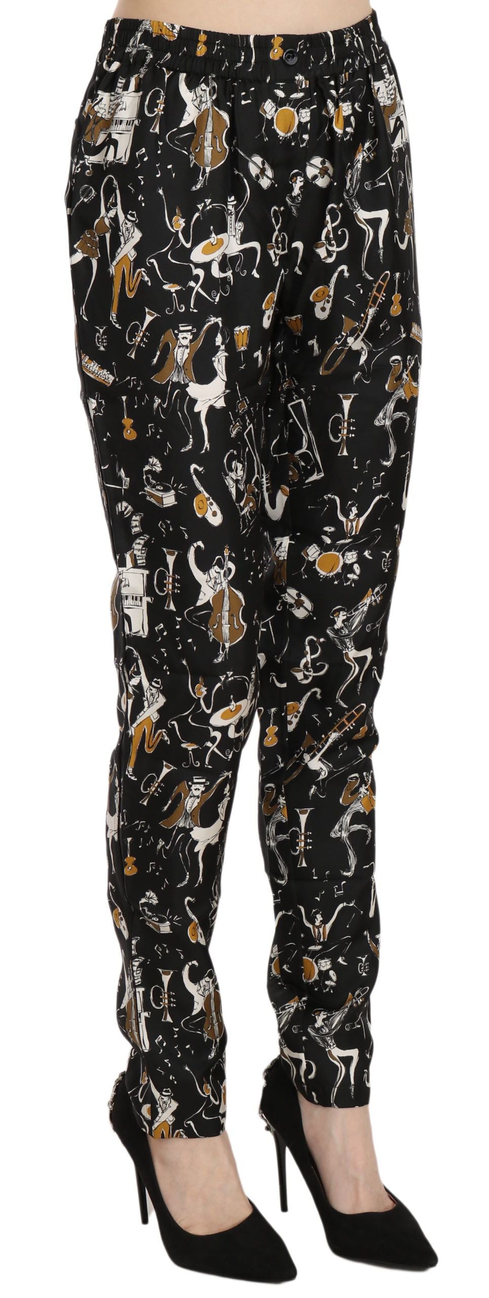 Pantalon fuselé taille haute élégant en soie Dolce &amp;amp; Gabbana