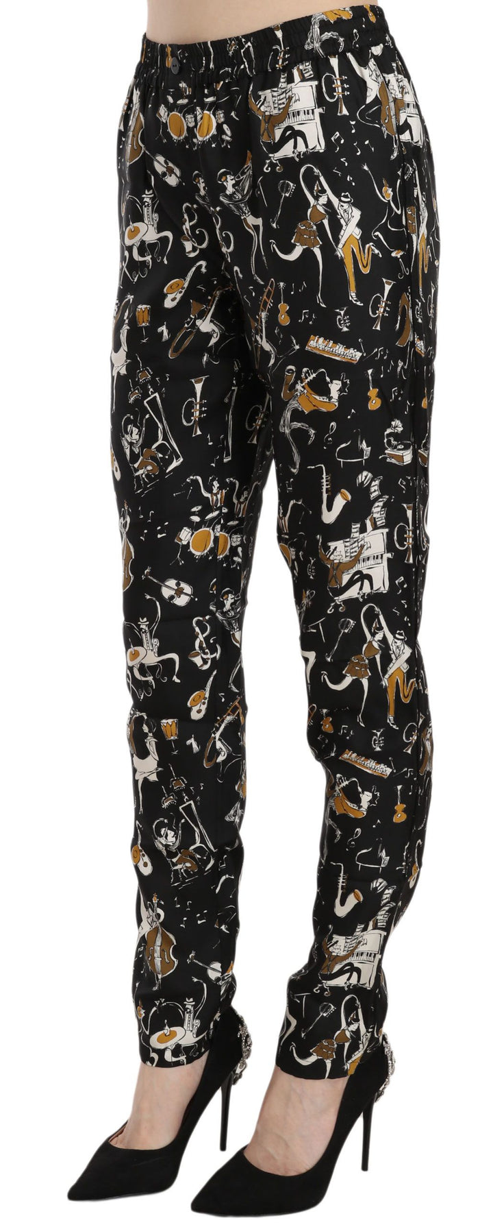 Pantalon fuselé taille haute élégant en soie Dolce &amp;amp; Gabbana