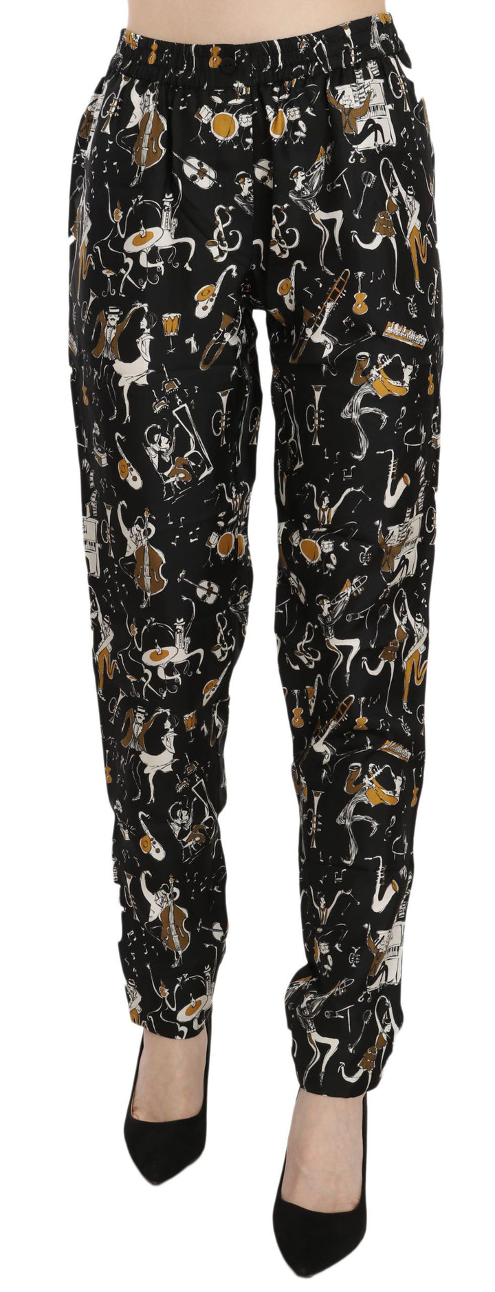 Pantalon fuselé taille haute élégant en soie Dolce &amp;amp; Gabbana