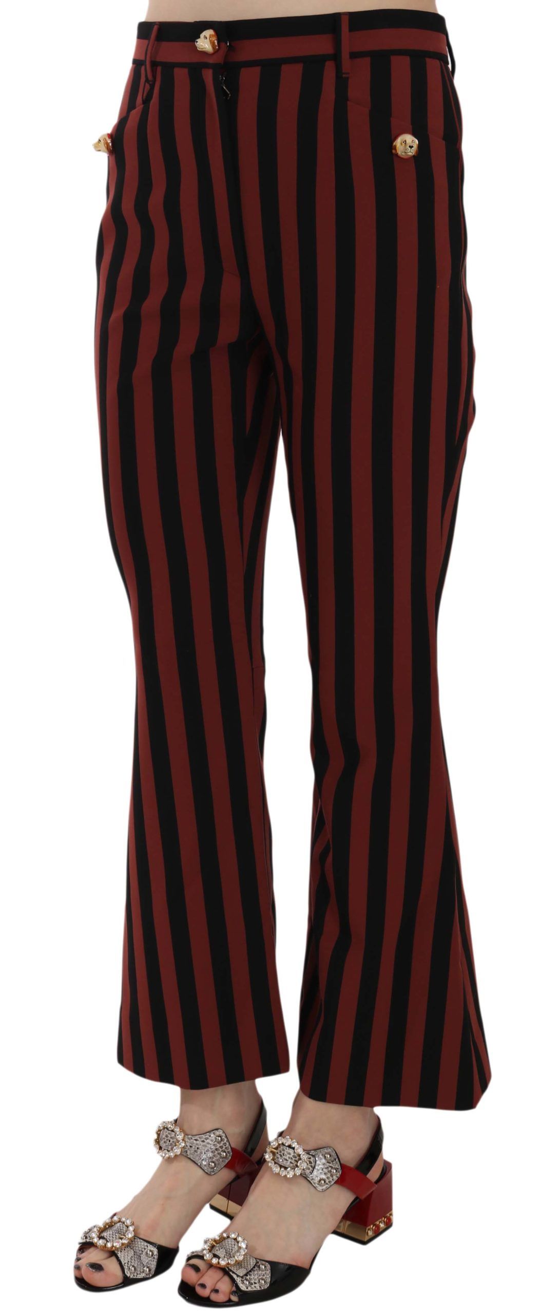 Dolce &amp; Gabbana Black Amaranth Stripe Cropped Flared Pants